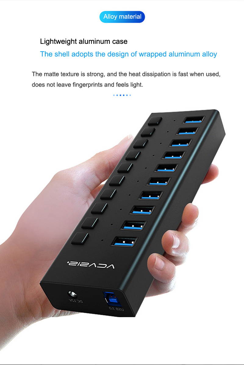 Acasis Multi USB 3.0 Hub 10 ports High Speed With ON OFF Switch Adapter Splitter USB Expander Computer Accessories