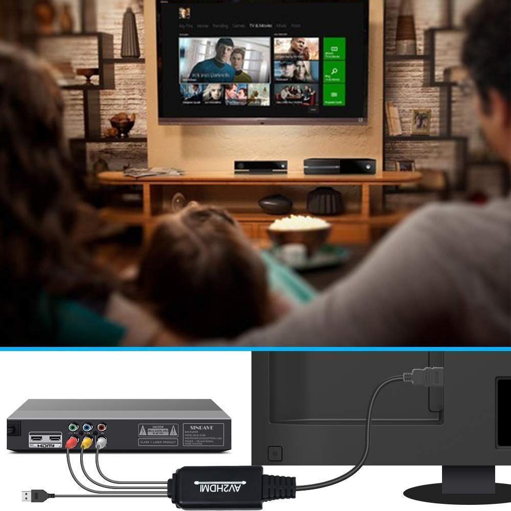 RCA to HDMI Converter, AV to HDMI cable, 3 RCA CVBS Composite to 1080P HDMI AV Adapter Supporting PAL NTSC for PC, Laptop, TV, STB, VHS, VCR Camera, DVD Etc