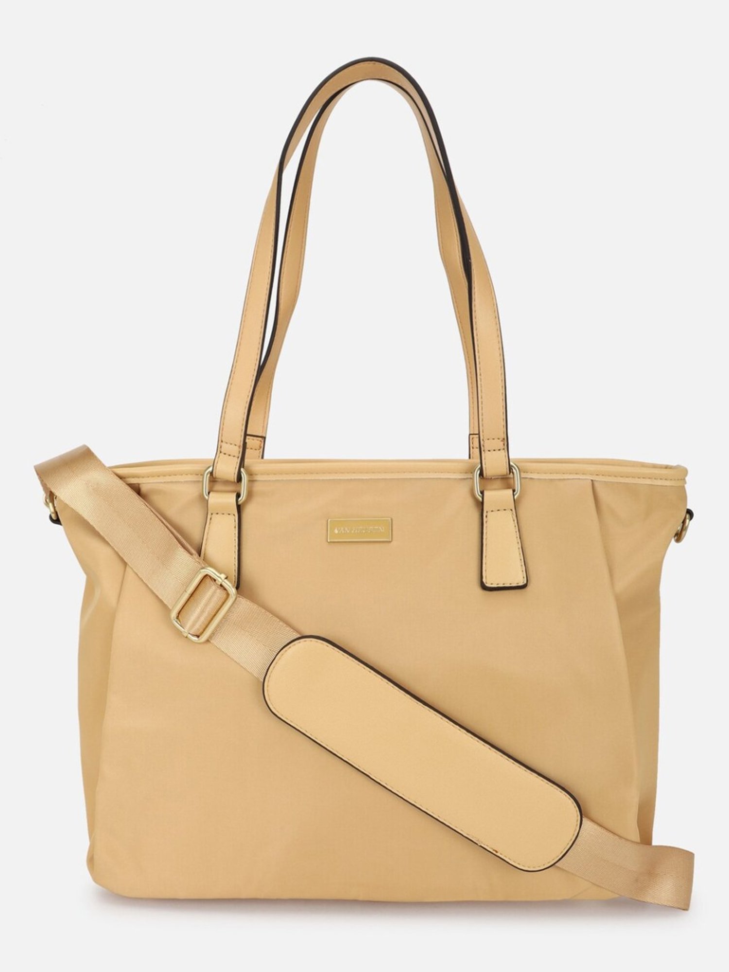 Van Heusen Beige PU Solid Tote Handbag