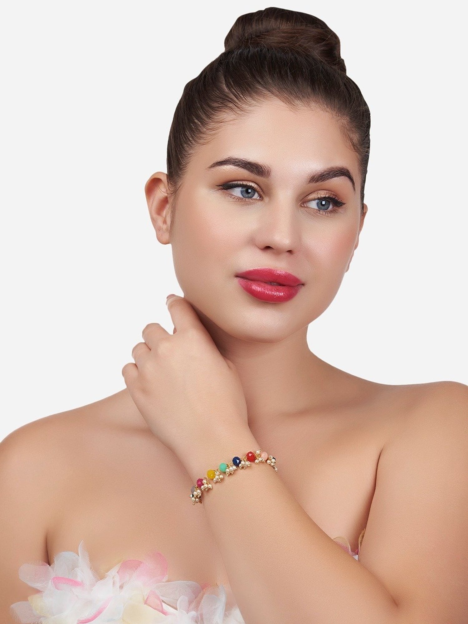 Zaveri Pearls Multicolor Crystal Beads & Cluster Pearls Traditional Bracelet-ZPFK13677