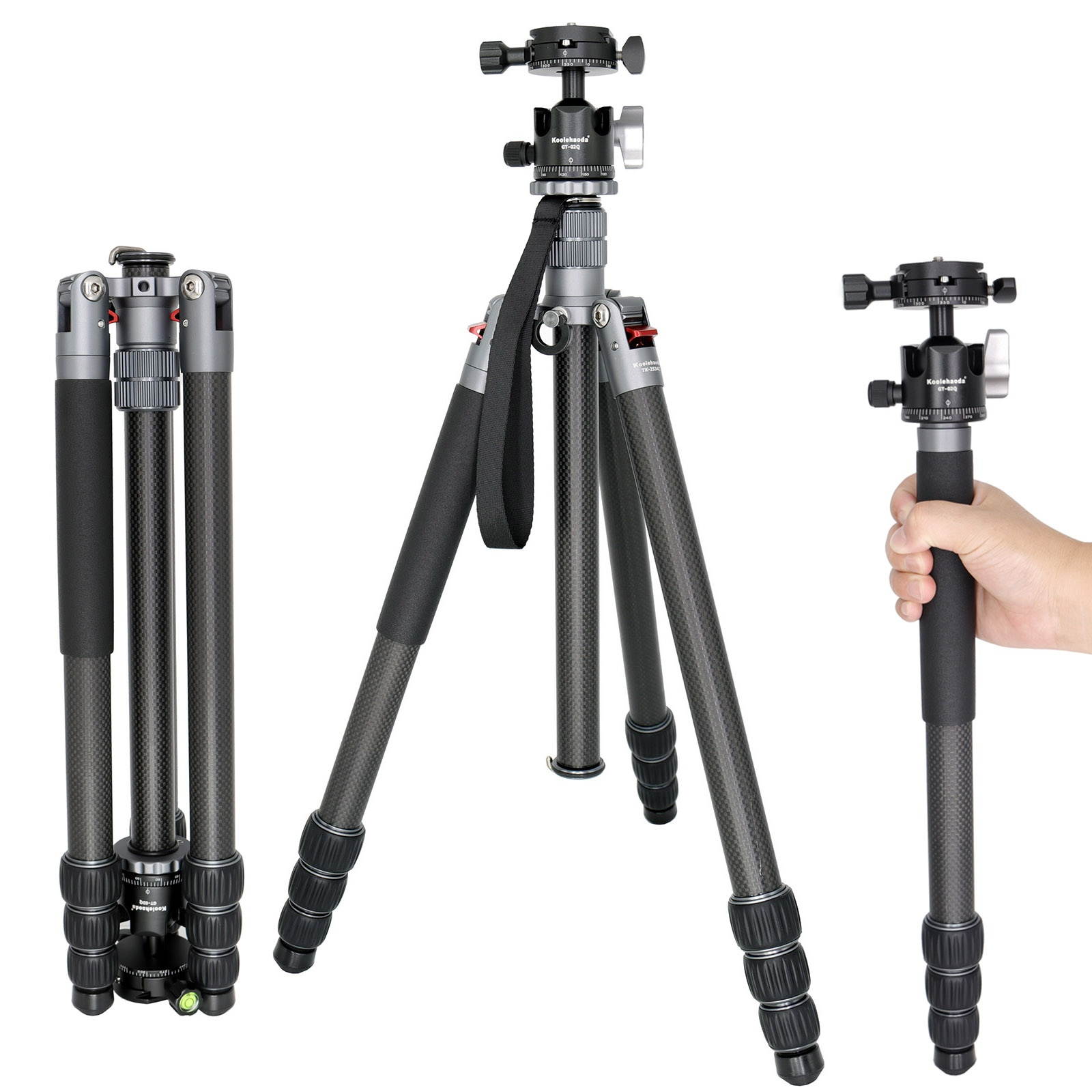 Koolehaoda Camera Tripod 60.6-Inch Carbon Fiber Travel Tripod Monopod with 360&deg; Double Panorama Ballhead Carrying Case. Loading Up to 26.4Lbs / 12KG