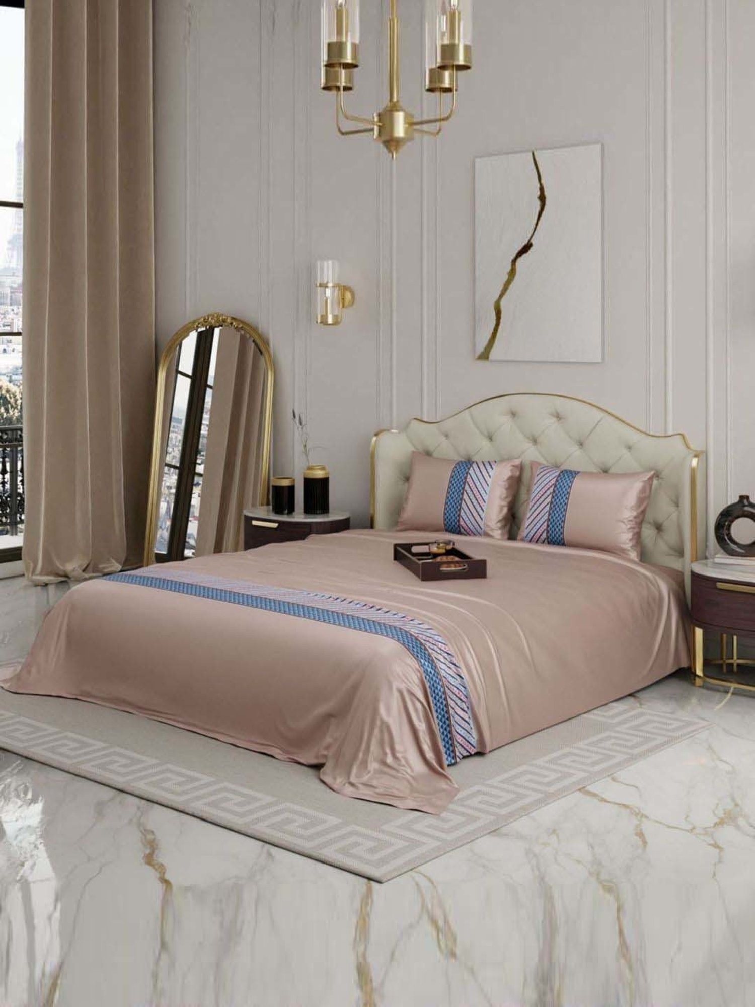 Stoa Paris Black Polyester 300 TC Chateau Charisma Double Bed Sheet With 2 Pillow Covers