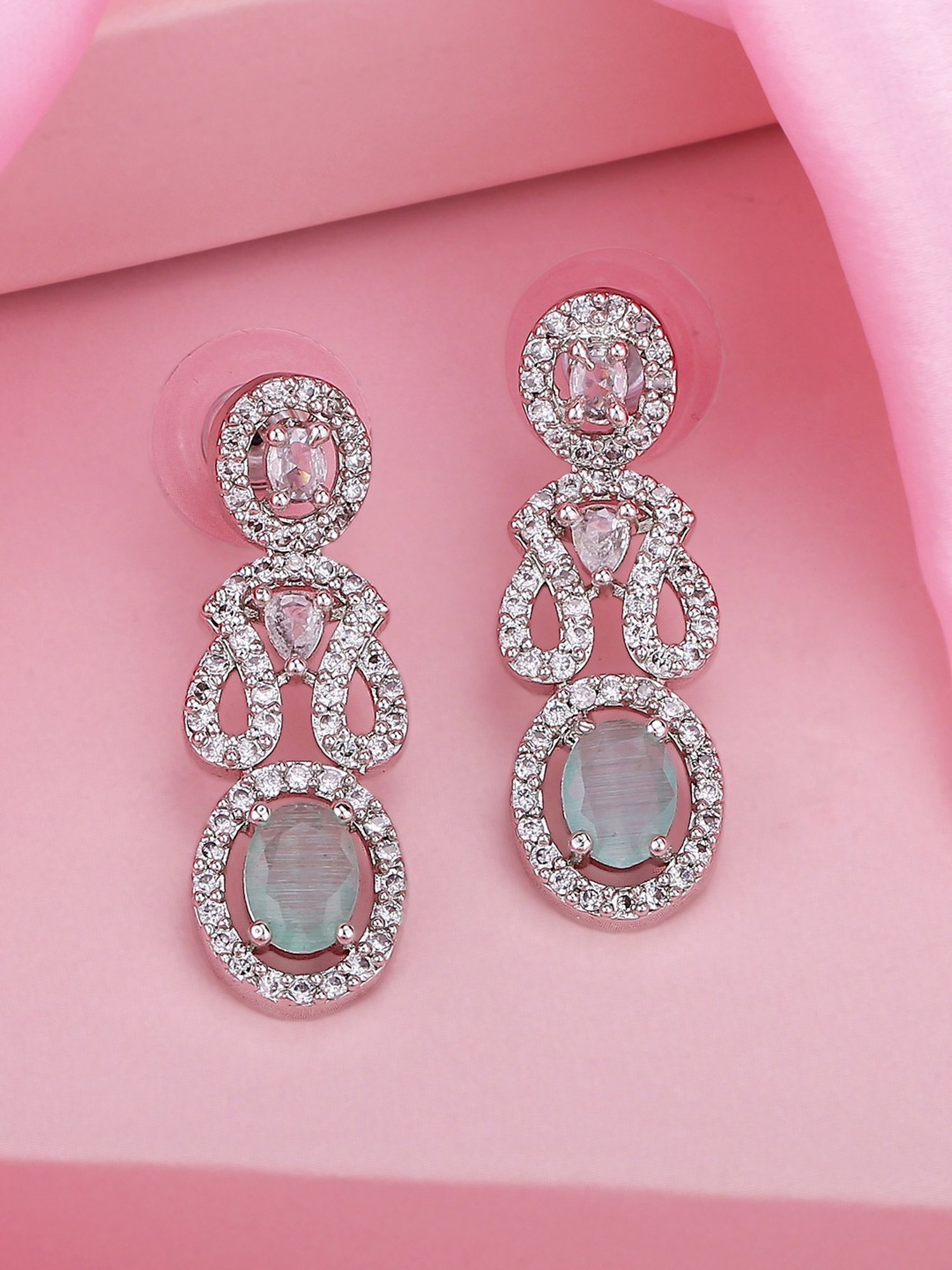 Estele Rhodium-Plated CZ Splendid Dangler Earrings