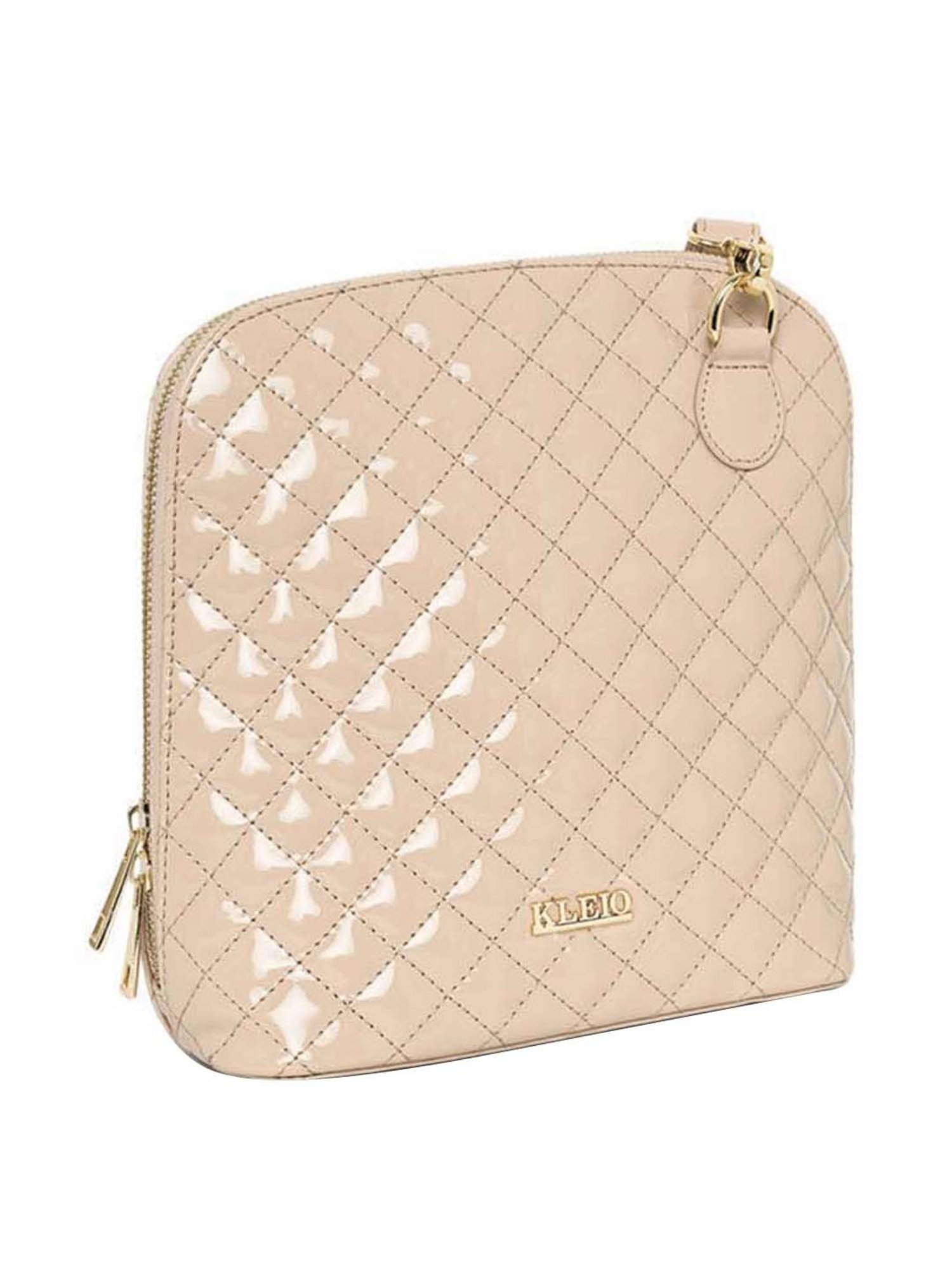 KLEIO Cream Rivets Medium Sling Handbag
