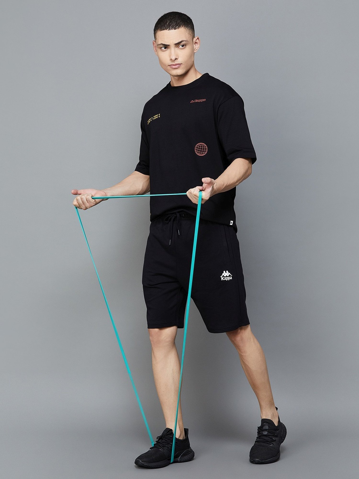 KAPPA Black Cotton Regular Fit Sports Shorts