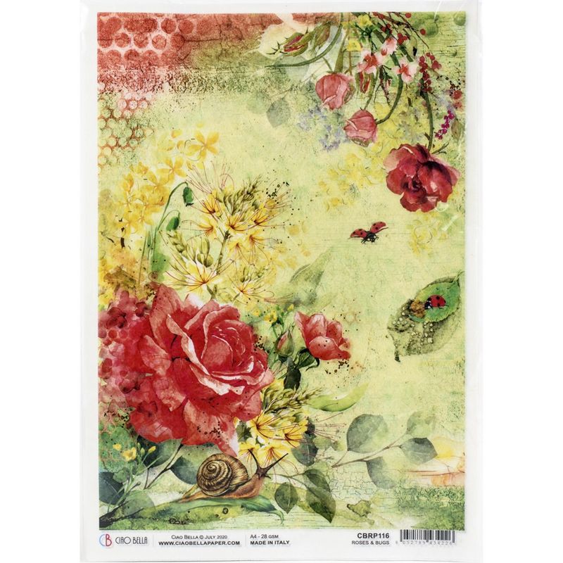 Ciao Bella Rice Paper Sheet A4 5/Pkg-Roses & Bugs, Microcosmos