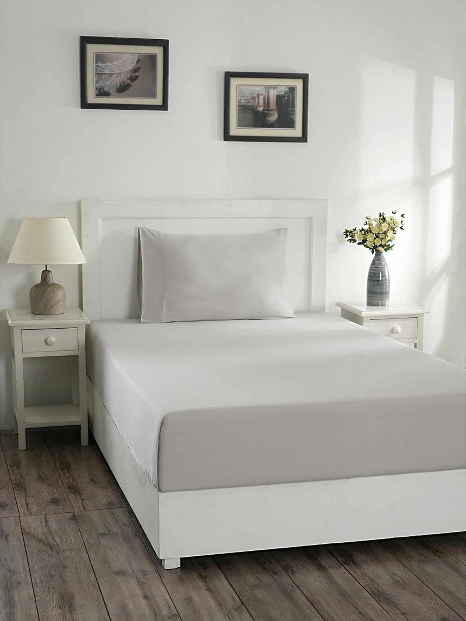 Maspar Colorart Eden Alloy Grey 144 TC Cotton Single Bed Sheet With 1 Pillow Cover