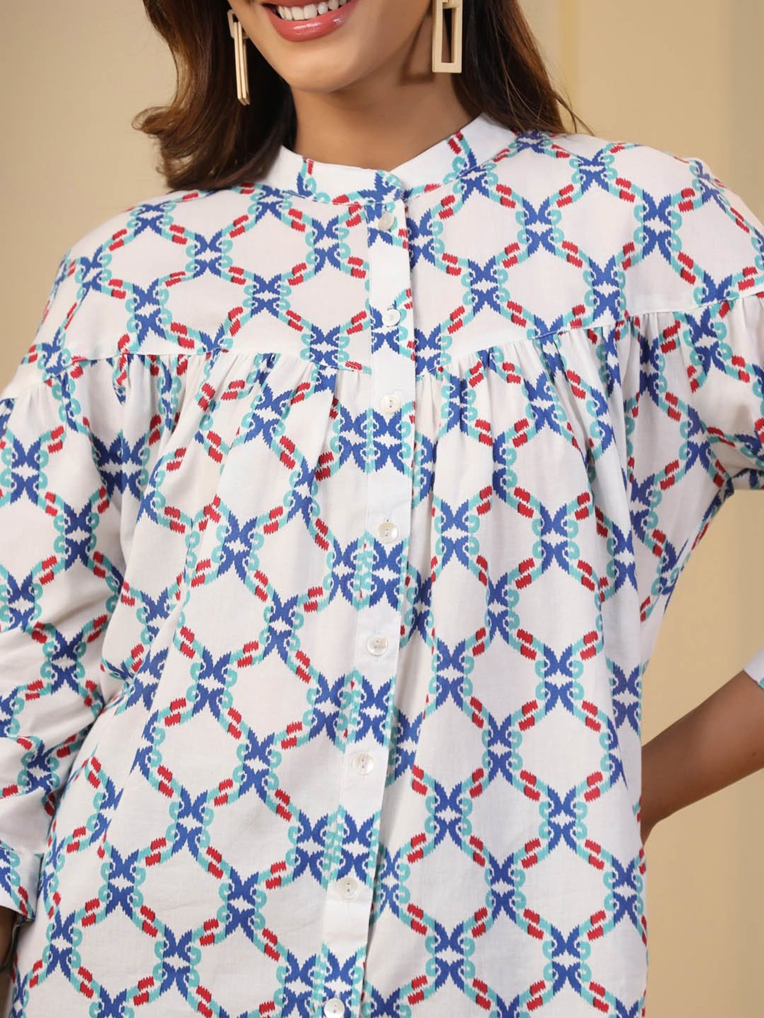 Jaipur Kurti Blue Cotton Printed Top