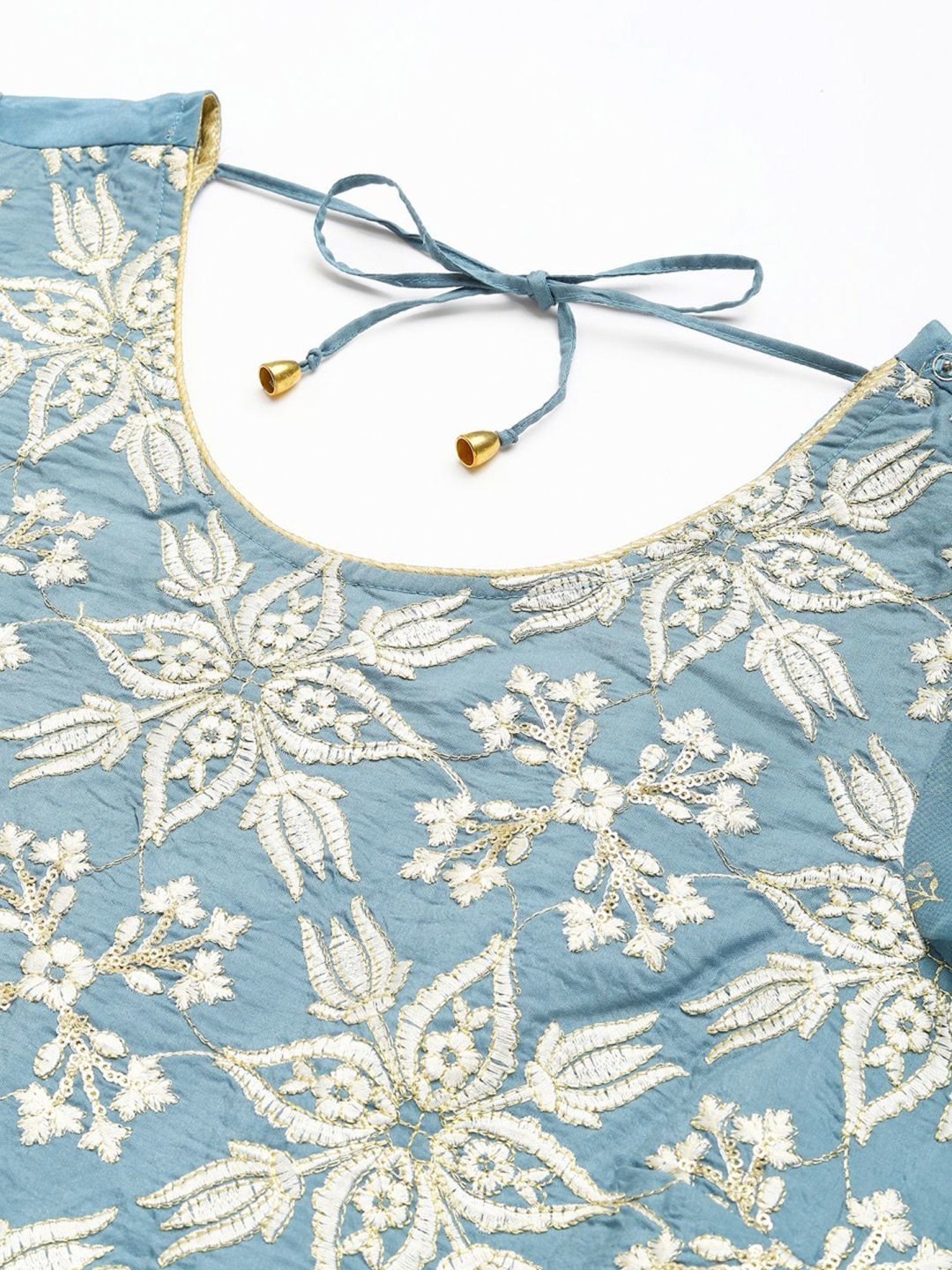 Aurelia Powder Blue Embroidered Crop Top Palazzo Set With Drape Dupatta