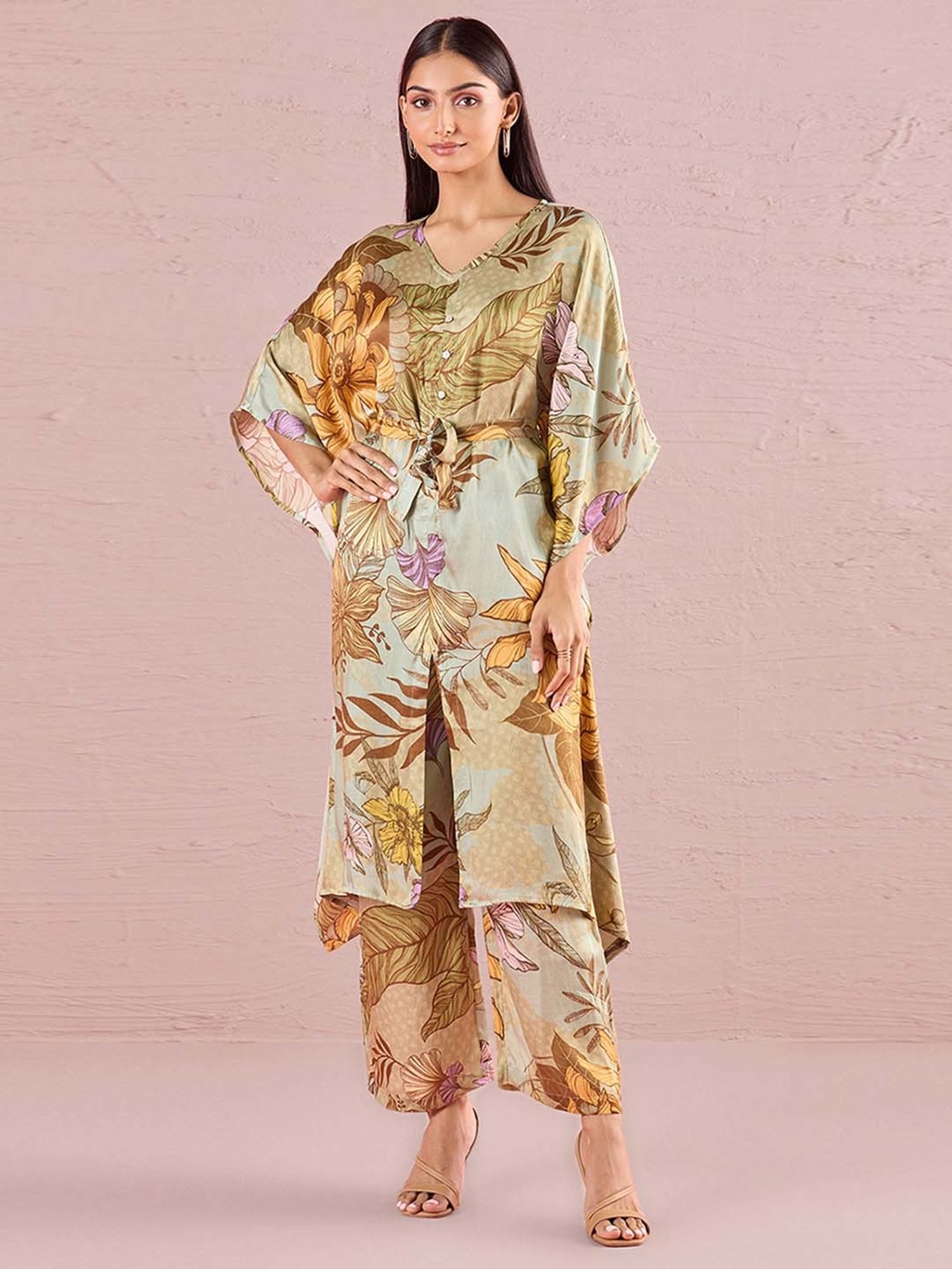 navyasa by liva Green Kaftan & Pants Set