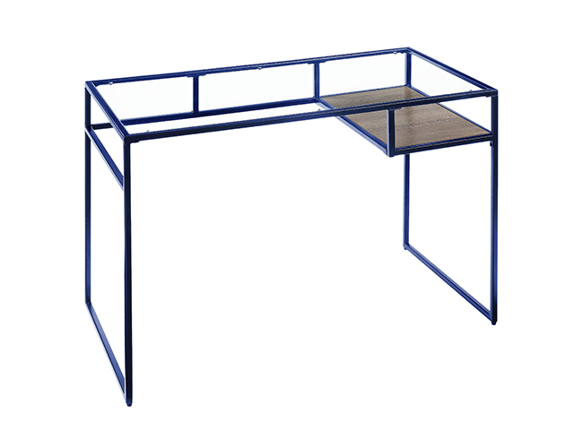 Metal & Glass Top Desk, Home Office Writing Desk, Makeup Table Desk Vanity for Home Decor,Blue,GT116