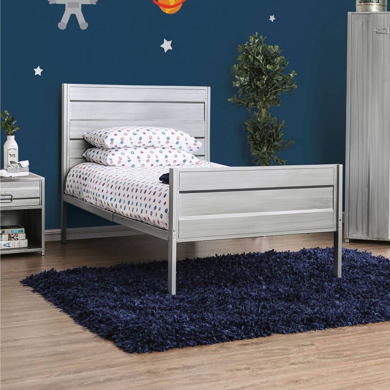 Estreda Platform Twin Hand-Brushed Bed Silver - miBasics