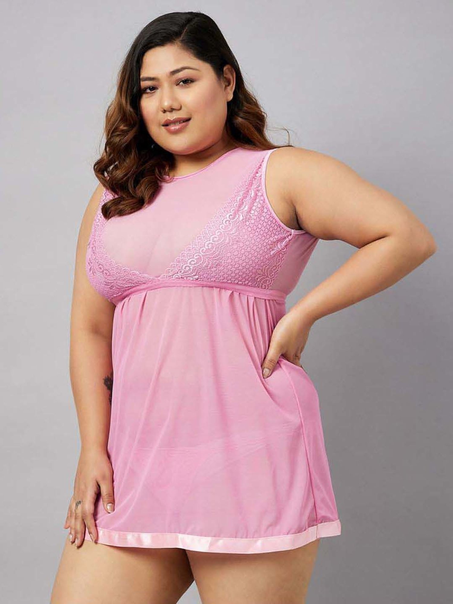 Secrets By ZeroKaata Red & Pink Lace Work Babydoll with Panty - Pack Of 2