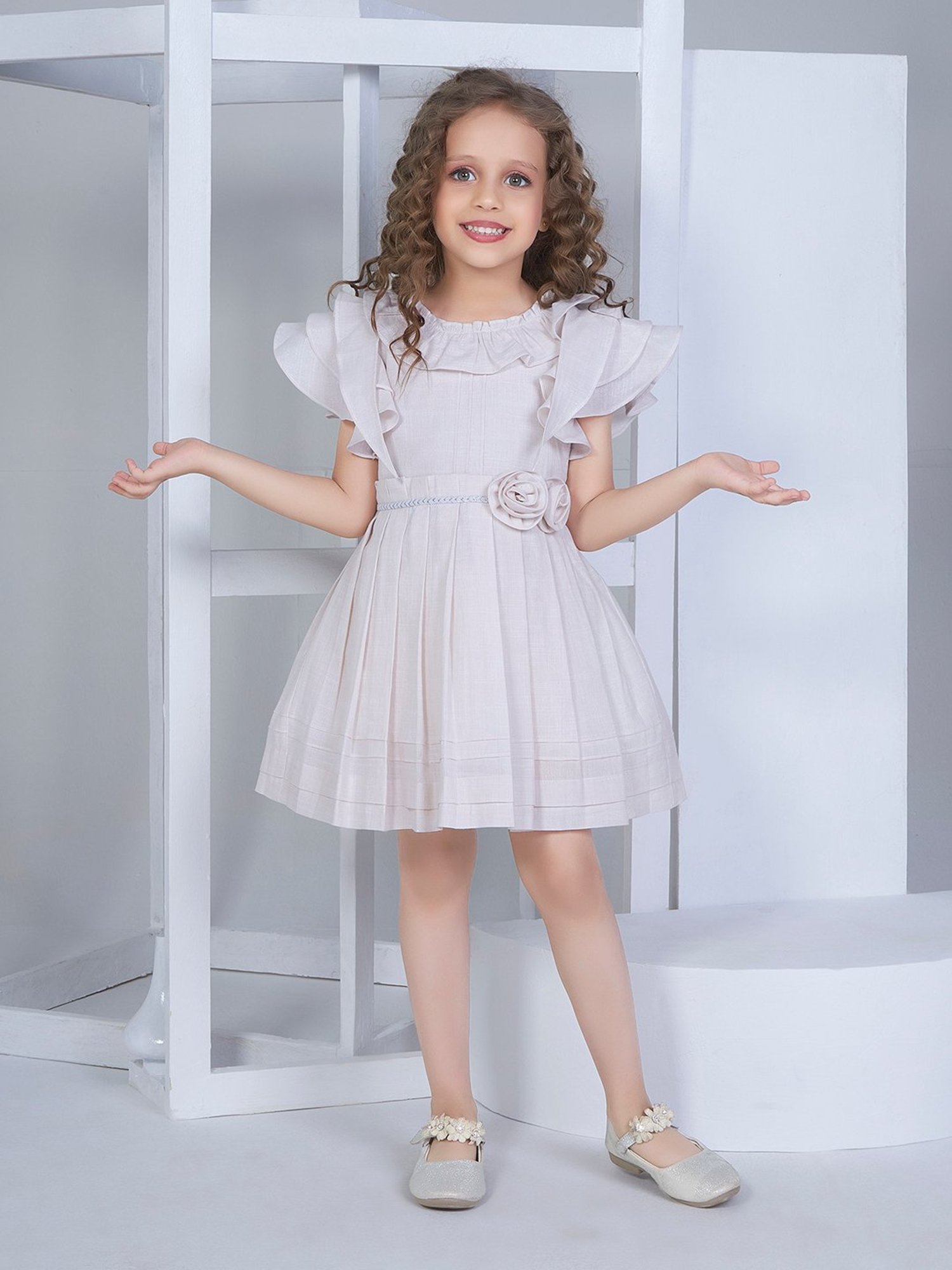 Peppermint Kids Beige Textured Dress