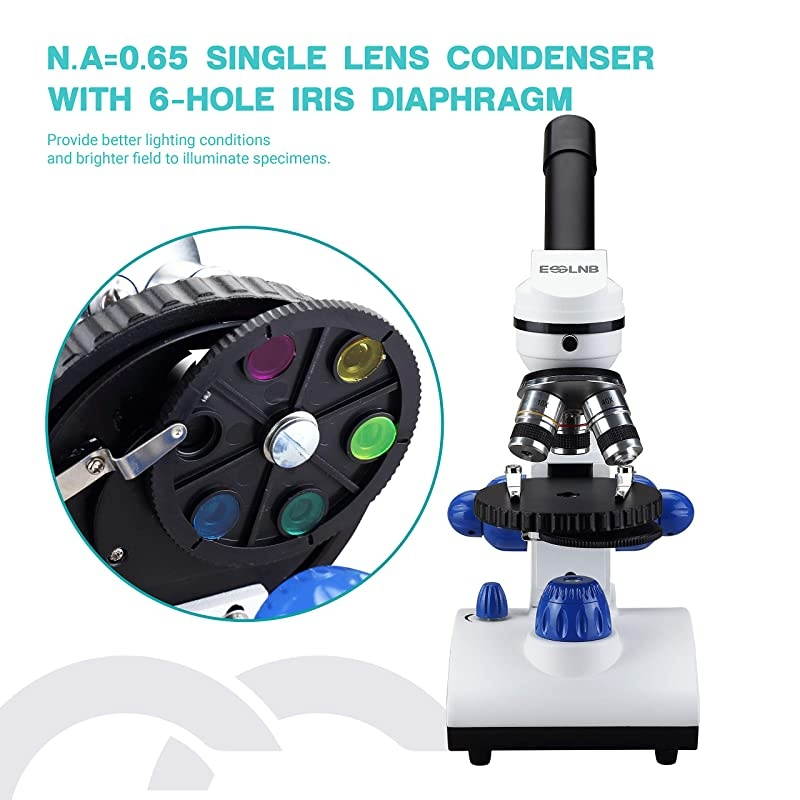 Microscope 1000X Student Microscope for Kids LED Biological Light Microscope with Slides and Phone Adapter All-Metal Optical Glass Lenses