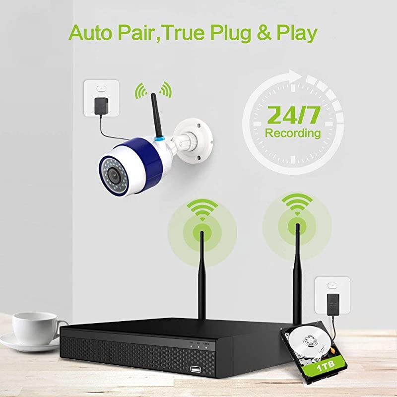 1080P Wireless Security Camera System, 8CH NVR 4Pcs Outdoor WiFi Surveillance Camera with Night Vision, Waterproof, Motion Alert, Remote Access,1TD HDD Included M430-D