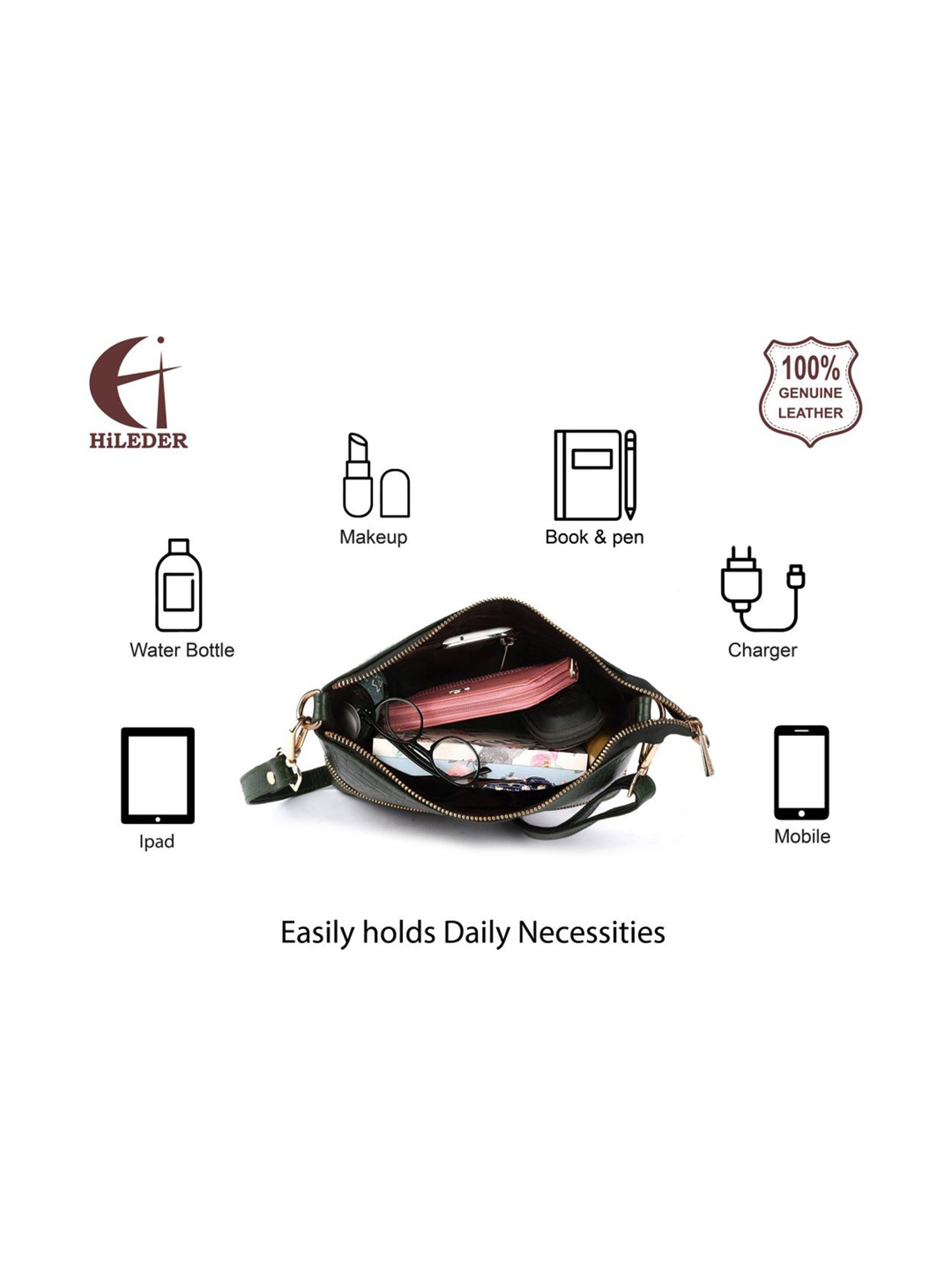 HiLEDER Green Textured Medium Sling Handbag