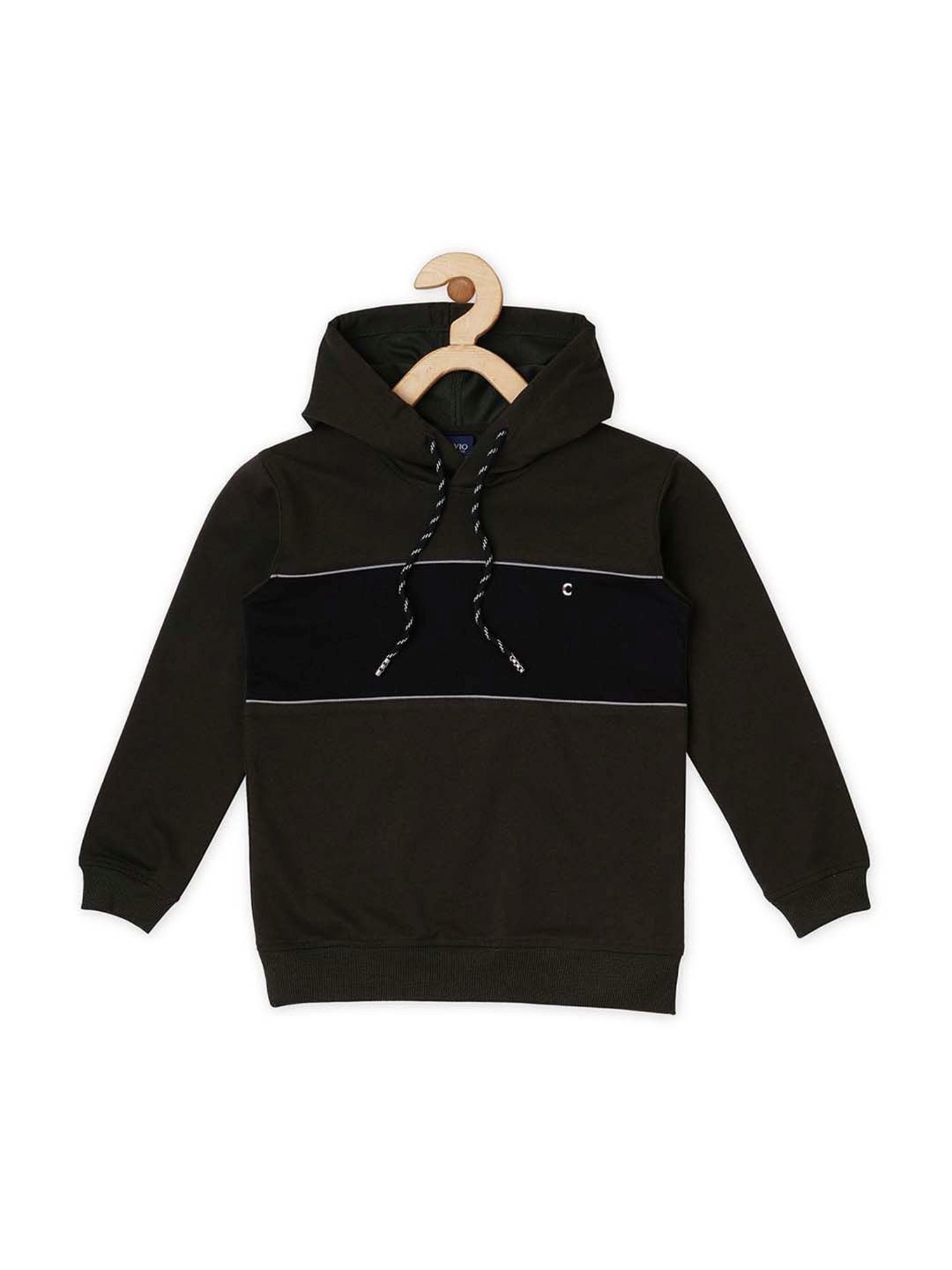 Cavio Kids Olive Cotton Color Block Full Sleeves T-Shirt