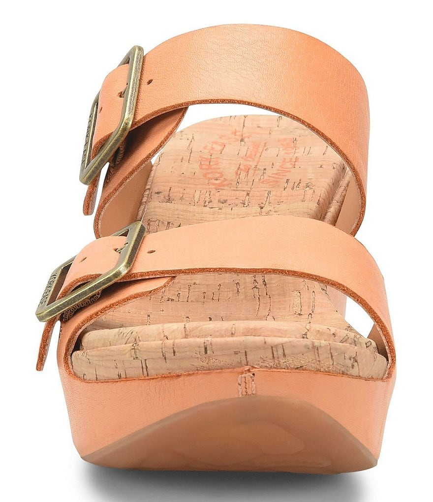 Kork-Ease Grace Leather Buckle Strap Platform Wedge Slide Sandals