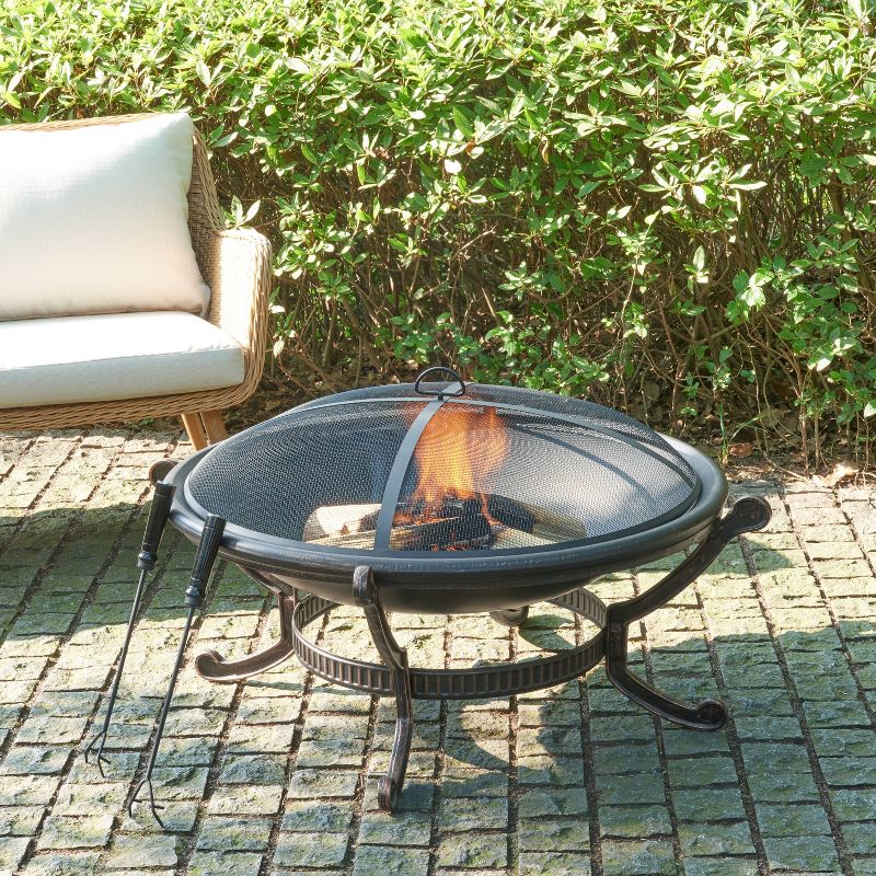DeckMate 30371 Avondale Outdoor Backyard Patio Portable Steel Fire Bowl Fire Pit, Antiqued Copper Finish