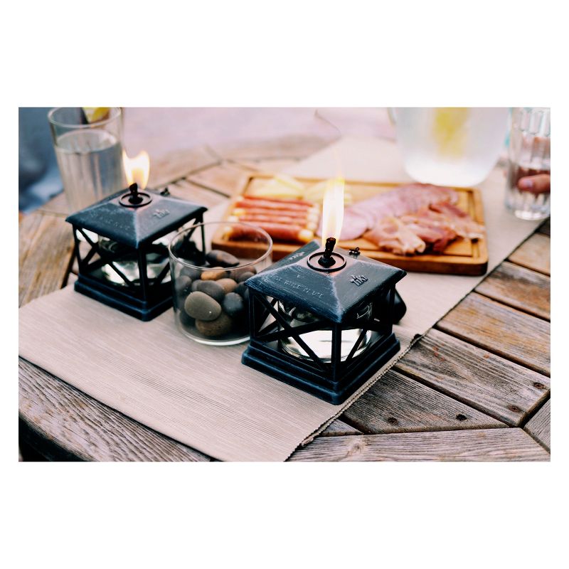 65" 4pc Square Beacon Metal Torch Black and Petite Lantern Metal Table Torch Black - TIKI