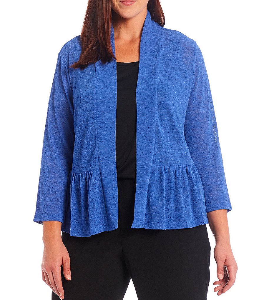 Kasper Plus Size Onion Skin 3/4 Sleeve Peplum Cardigan
