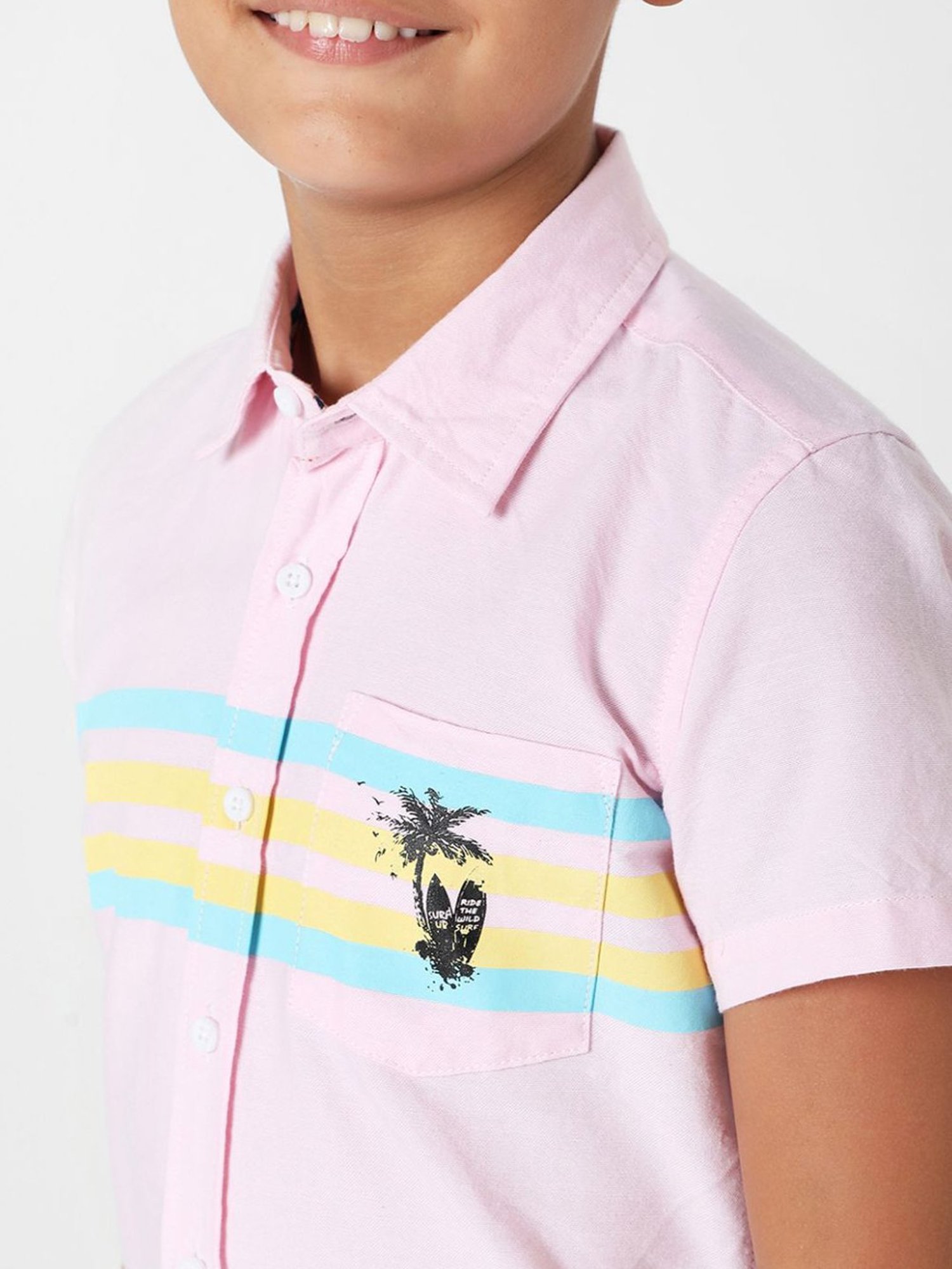 GAS KIDS Pink Cotton Striped Shirt