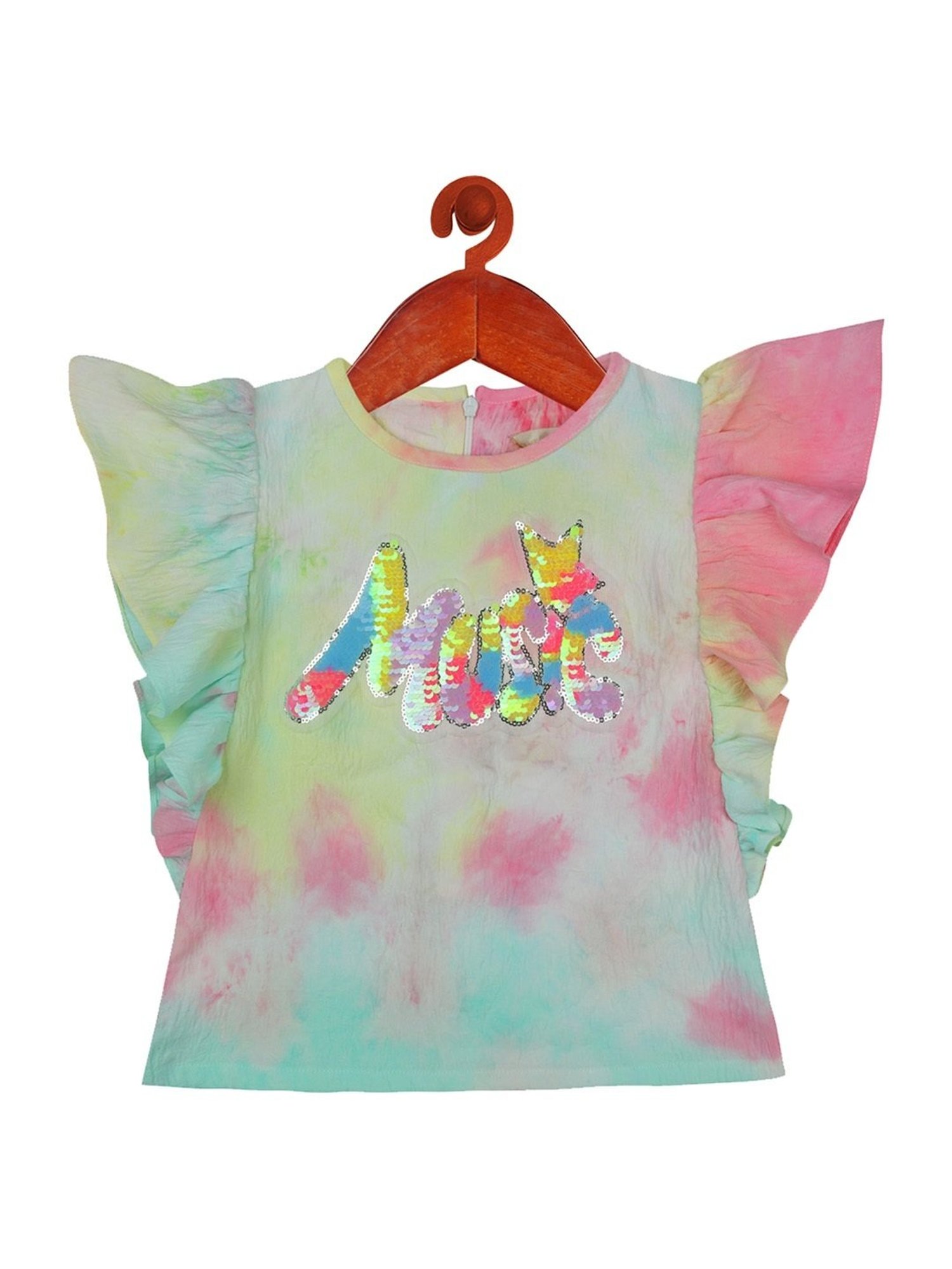 Tiny Girl Kids Aqua Blue & Pink Over Dyed Top