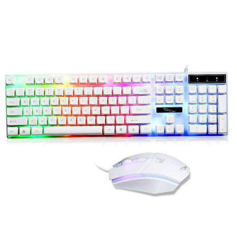 Keyboard and mouse combo, USB RGB LED Backlighting Mechanical Keycaps Rainbow Backlit Gaming Keyboard & 800/1200/1600 DPI LED Optical for Windows PC Gamers, Plug and Play