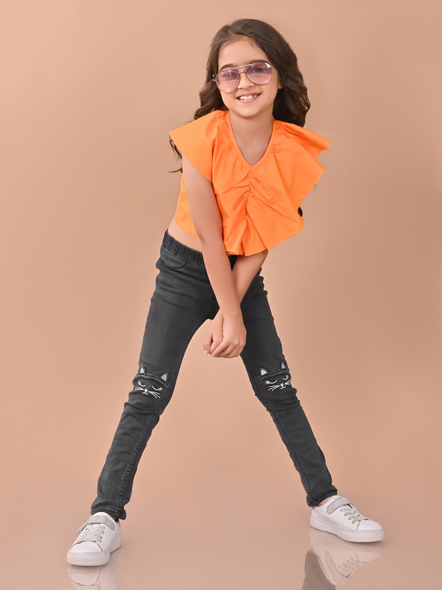 LilPicks Kids Yellow Solid Crop Top