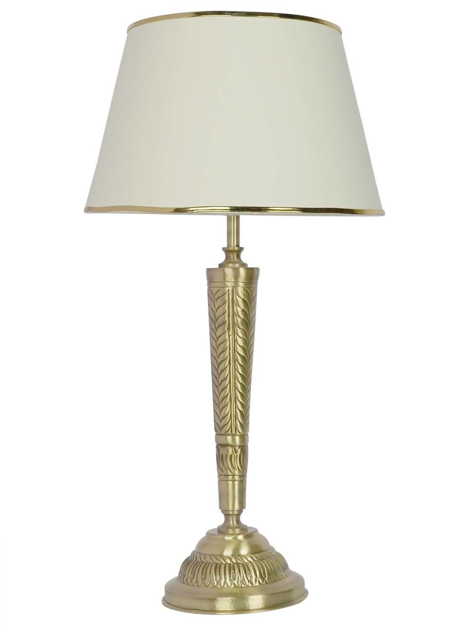 FOS LIGHTING Conical Antique Golden & Off-White Brass Table Lamp With Fabric Shade