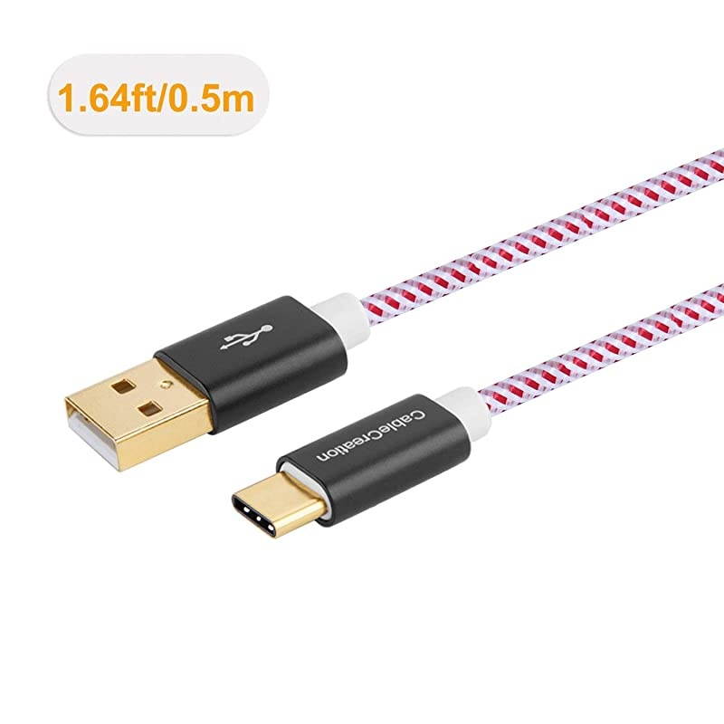 USB Type C Cable 1.6ft, Braided USB C to A Cable 3A Fast Charging 480Mbps Data, Compatible with New MacBook (Pro), GoPro Hero 7 6 5, Pixel 3 XL,Yoga 900, 0.5M, Red [56K Resistor]