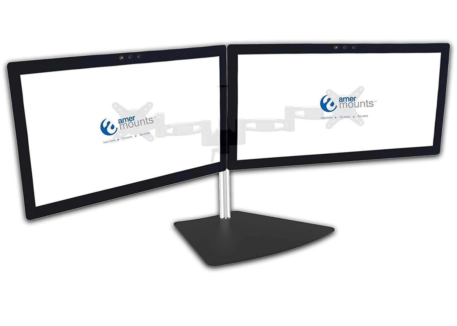 2EZ Dual Monitor Free Standing Desk Mount. Heavy Duty fully Adjustable 2/Two Screens up to 28"