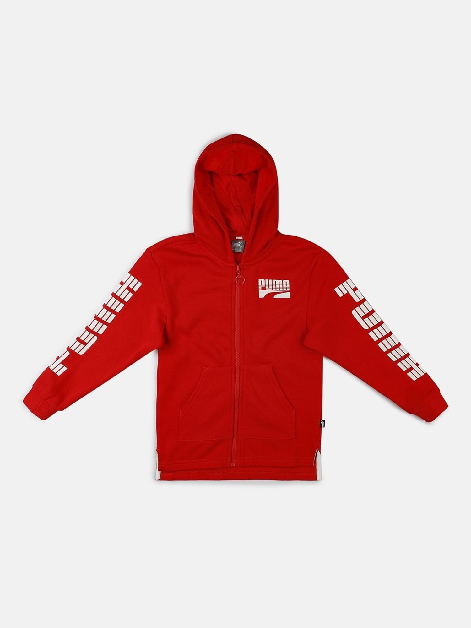 Puma Kids Rebel High Risk Red cotton Logo Print Hoodie