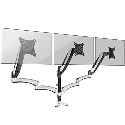 Duronic DM653 Gas Powered Triple LCD LED Desk Mount Arm Monitor Stand Bracket with Tilt and Swivel (Tilt -90&deg;/+85&deg;|Swivel 180&deg;|Rotate 360&deg;)