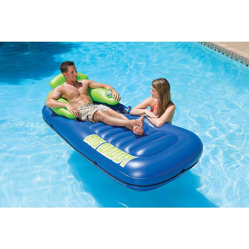 Swim Central 82" Inflatable Blue and Lime Green Pool Lounge with Storage Pockets