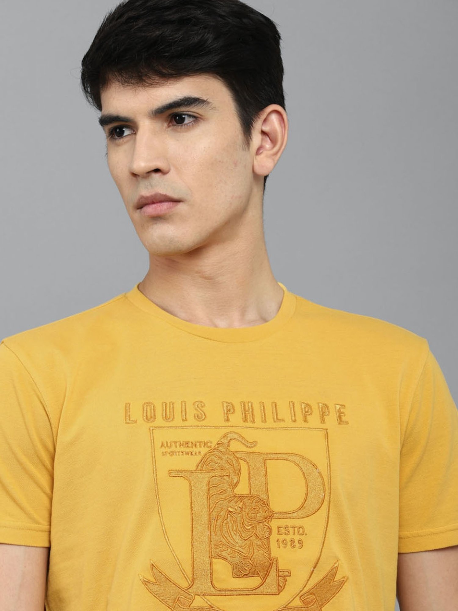 Louis Philippe Sport Yellow Cotton Slim Fit Printed T-Shirt