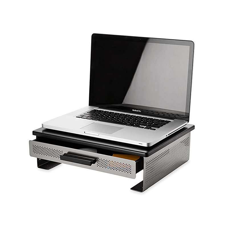 Punched Metal and Wood Monitor Desk Stand Black and Gunmetal 82447