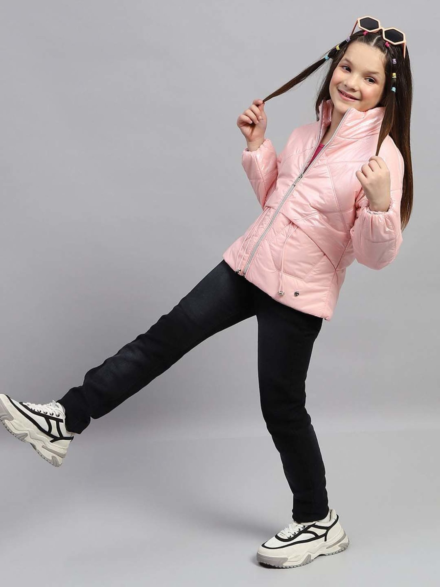 Monte Carlo Girls Peach Quilted Full Sleeves Coats & Jackets