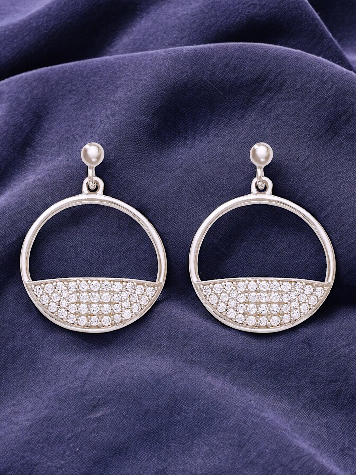 Taraash 925 Sterling Silver CZ Round-Shape Drop Earrings for Women