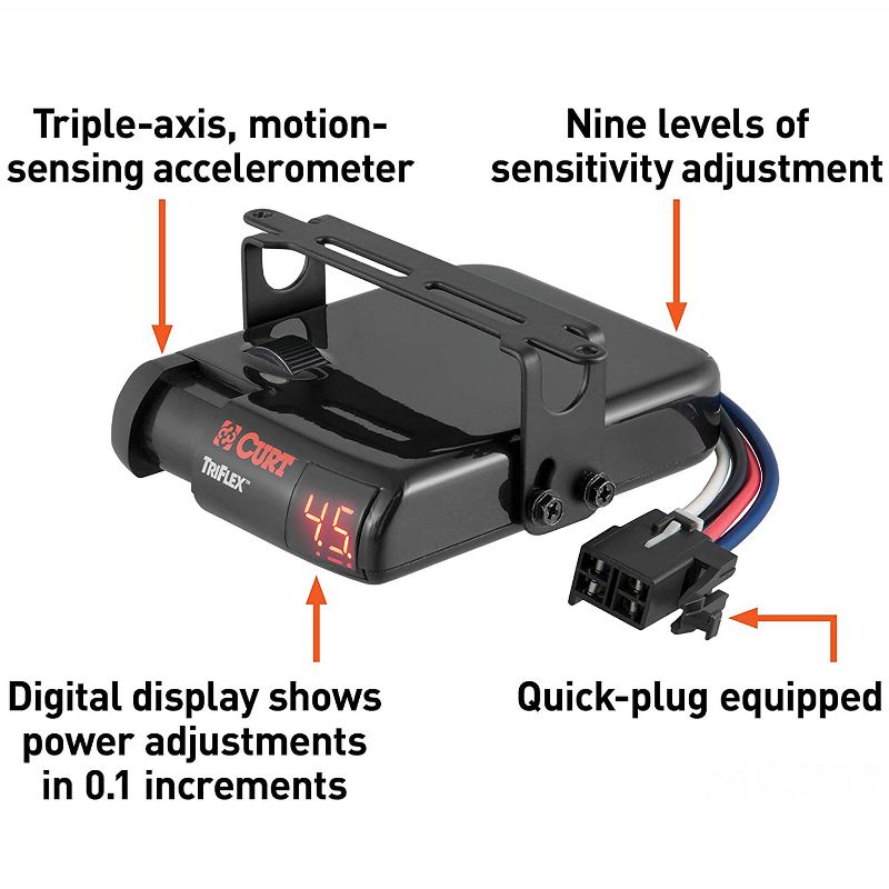 CURT 51140 TriFlex Quick Connect Plug Trailer Brake Controller System with Digital Display, Auto Sleep Mode, and Automatic Leveling