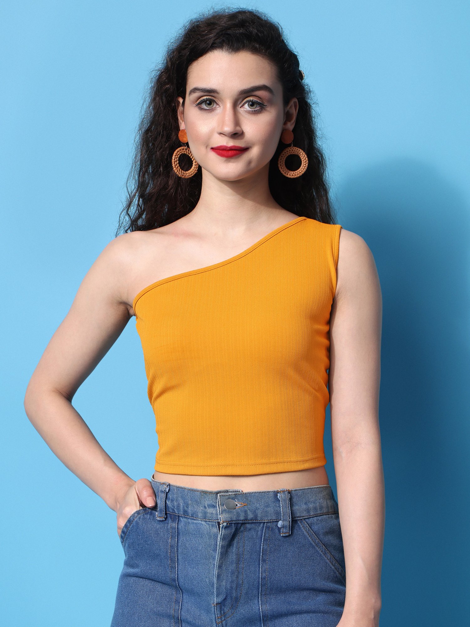 PURVAJA Yellow Regular Fit Crop Top