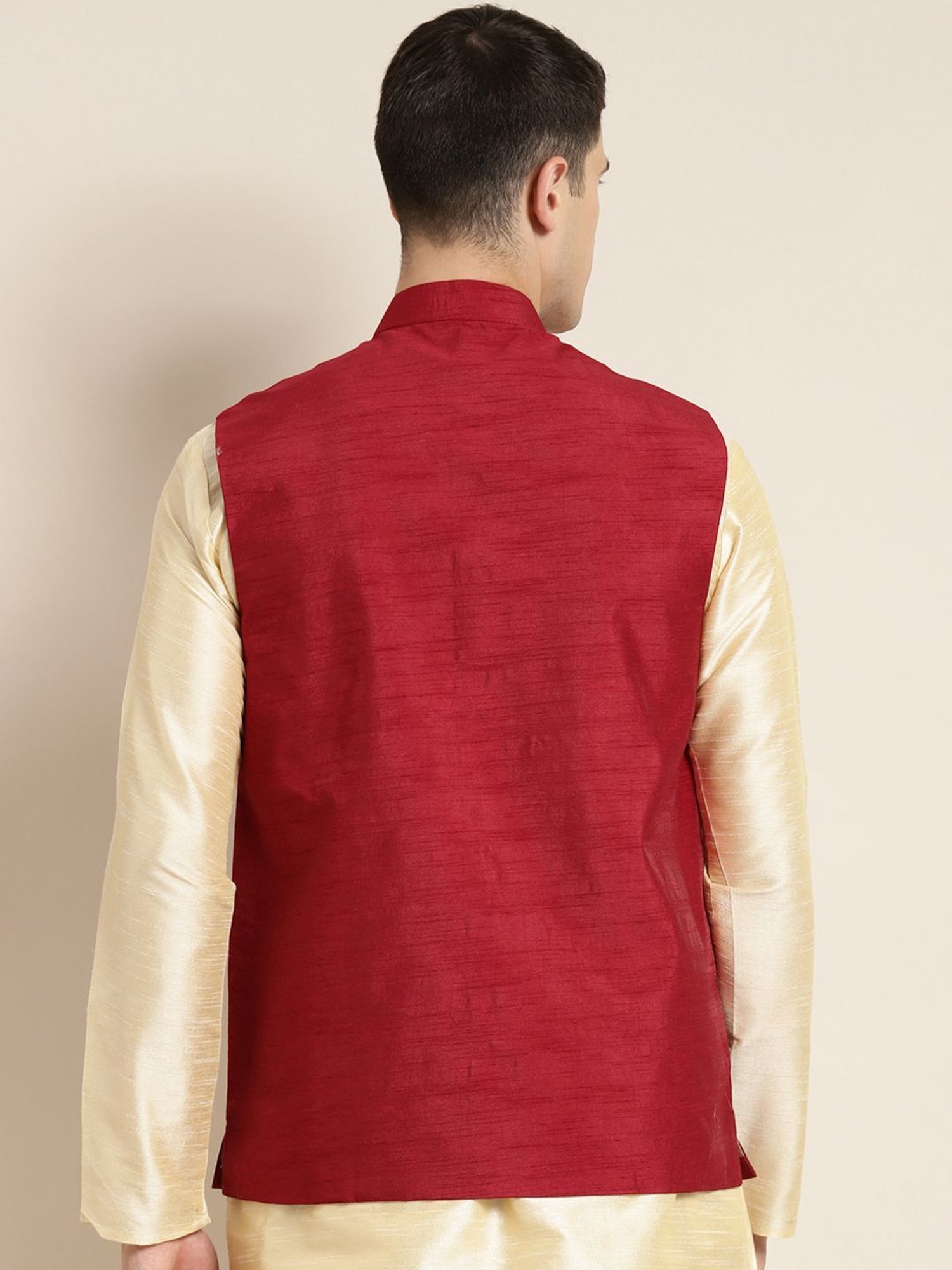 Sojanya Red Regular Fit Self Pattern Nehru Jacket