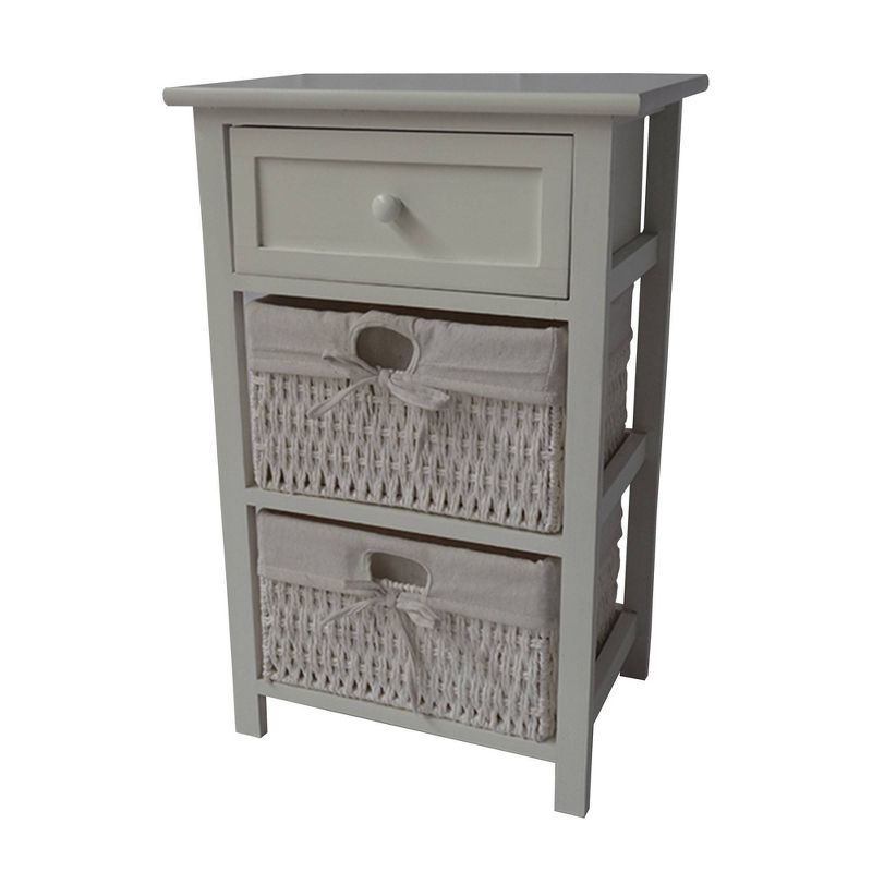 24.80" Single Drawer Wooden Storage Cabinet with 2 Cotton Paper Baskets Heathered White - The Urban Port