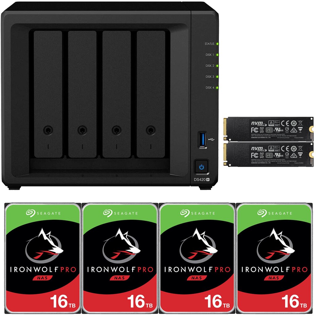 Synology DS420+ DiskStation with 2GB RAM and 24TB (4 x 6TB) of Seagate Ironwolf PRO Drives and 2TB (2x1TB) NVMe Cache Fully Assembled and Tested By CustomTechSales