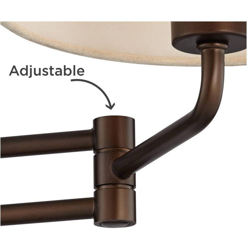 Franklin Iron Works Rustic Farmhouse Swing Arm Wall Lamp Oiled Bronze Plug-In Light Fixture Double Drum Shade for Bedroom Bedside