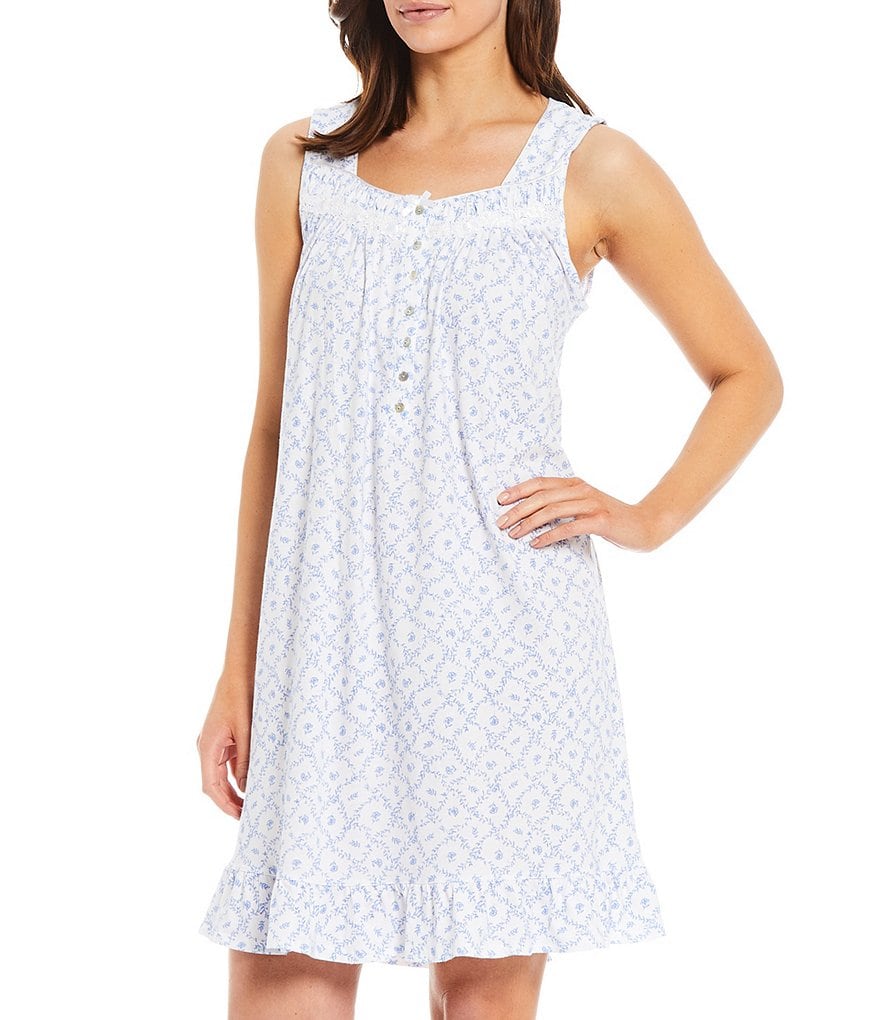 Miss Elaine Petite Silky Knit Square Neck Short Sleeve Checked Print Short Nightgown