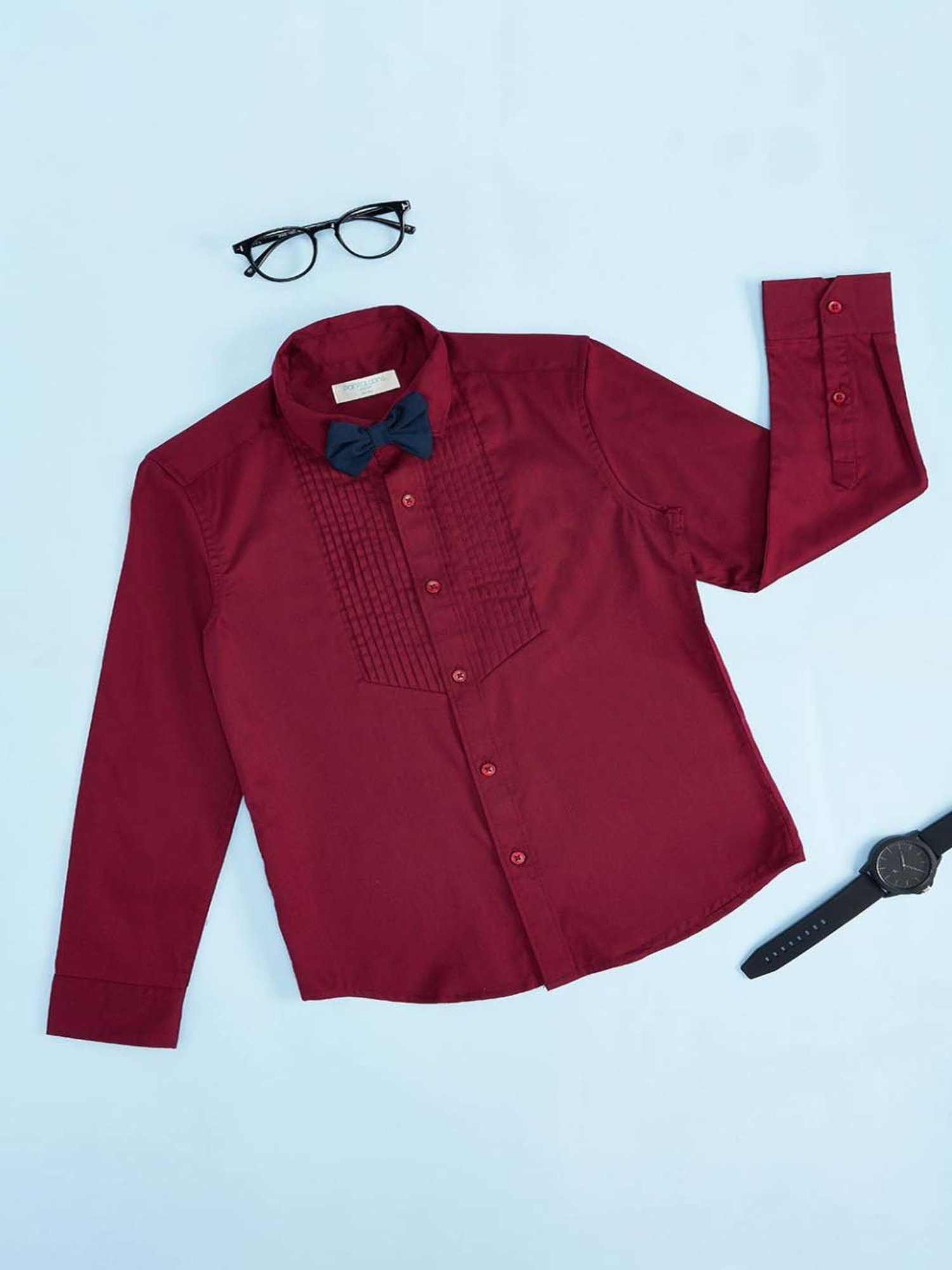 Pantaloons Baby Kids Maroon Cotton Regular Fit Full Sleeves Shirt