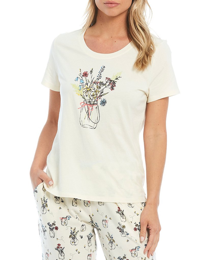 Sleep Sense Vintage Bouquet Screen Print Knit Coordinating Sleep Tee