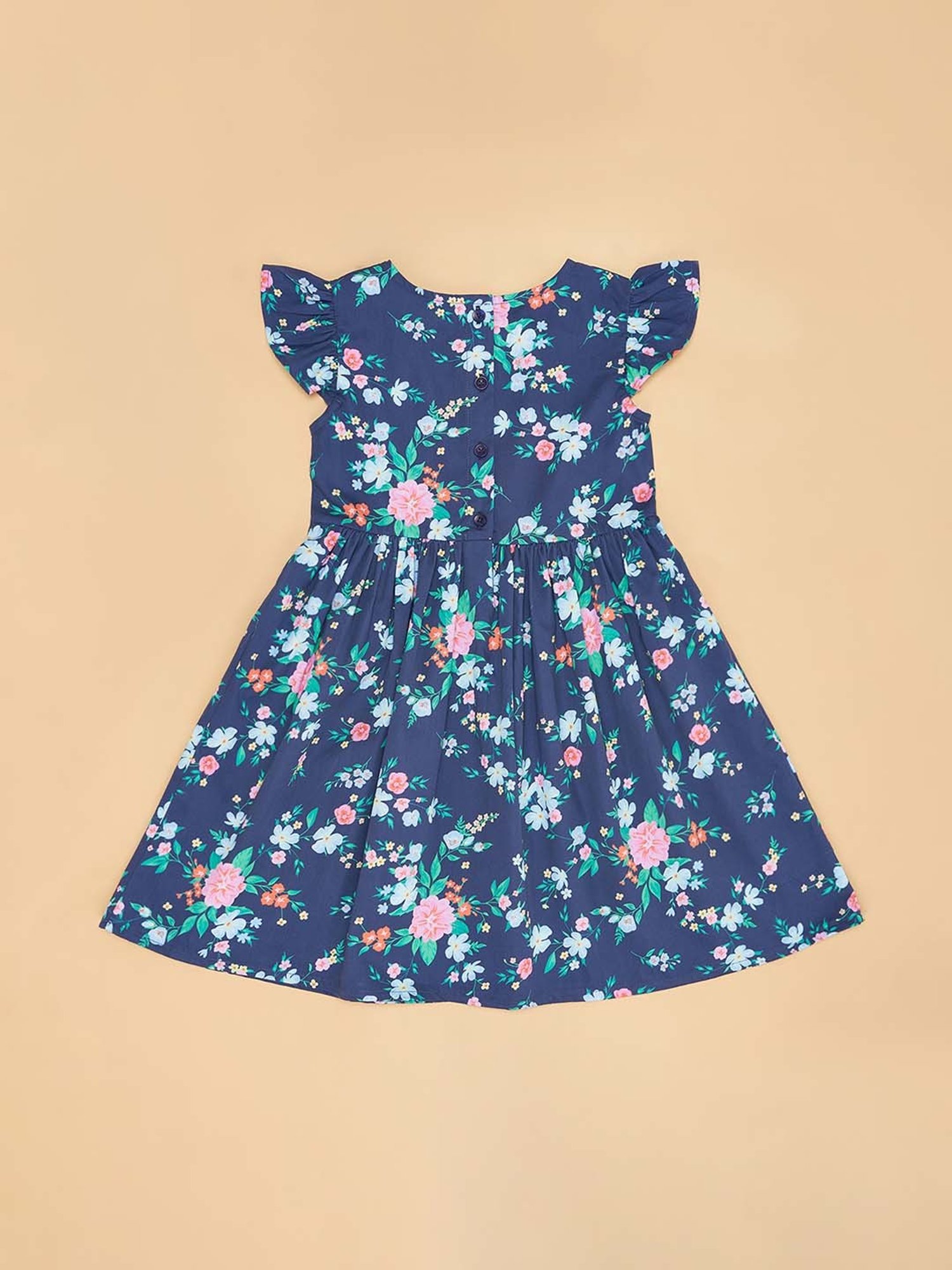 YU by Pantaloons Kids Navy & Pink Cotton Floral Print Dress